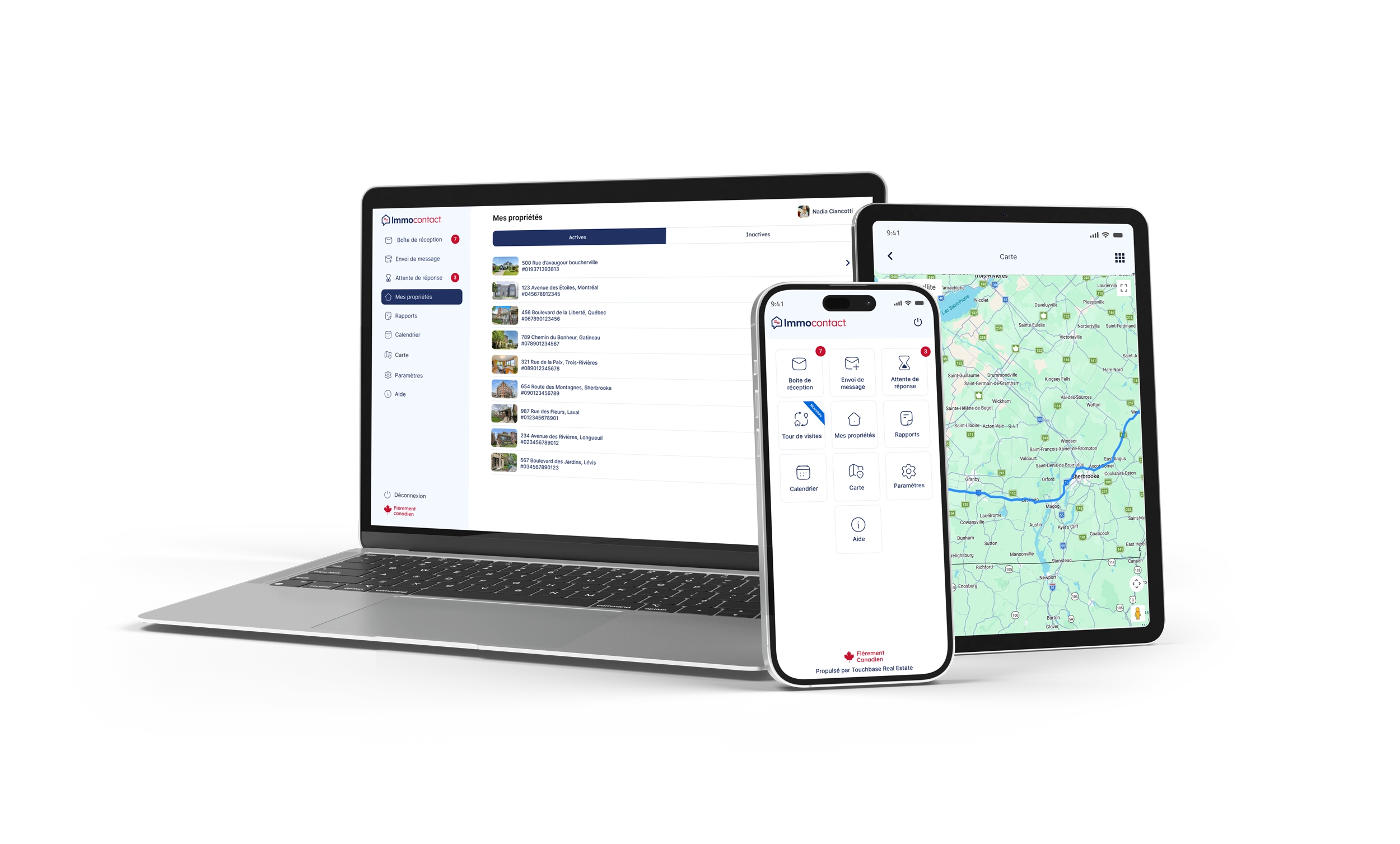 Montage visuel de l'application Immocontact sur plusieurs écrans